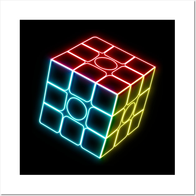 Neon Cube - Rubik's Cube Inspired Design for people who know How to Solve a Rubik's Cube Wall Art by Cool Cube Merch